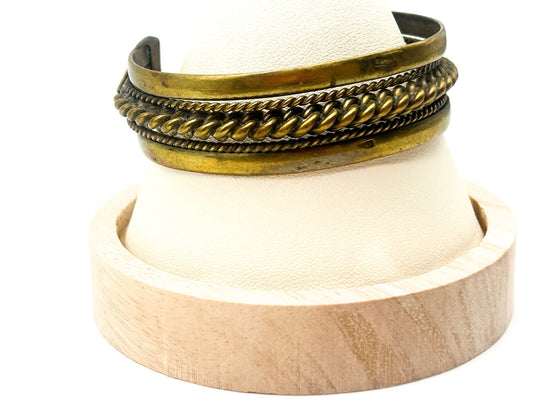 Vintage Bedouin Brass Cuff Bracelet Sinai Bohemian Rope Statement Bangle
