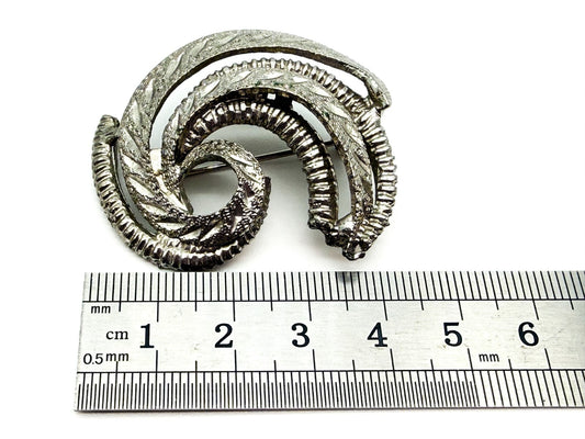 Vintage Sphinx Silver Tone Marcasite Swirl Brooch Pair Abstract Ribbon Pin