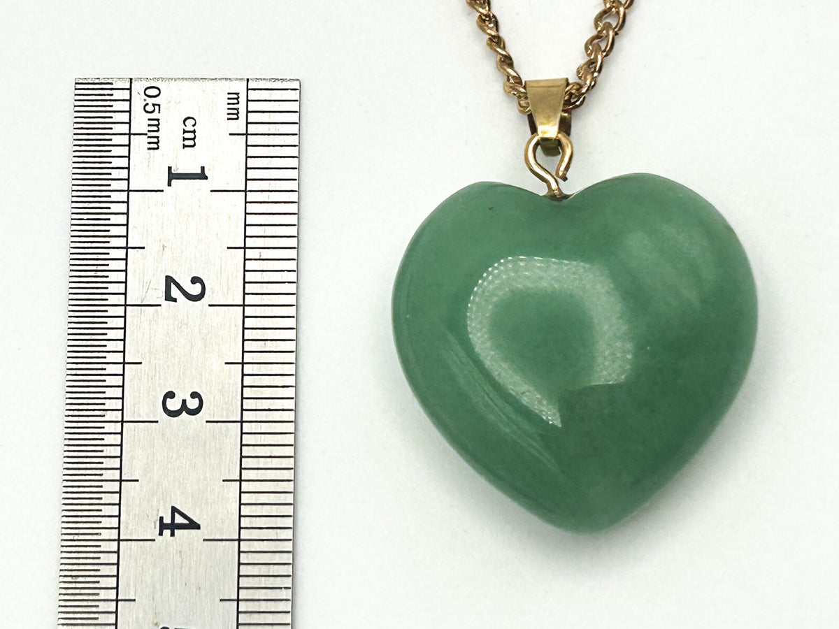 Jade Heart Pendant Gold Tone Necklace Semi Precious Gemstone 20"