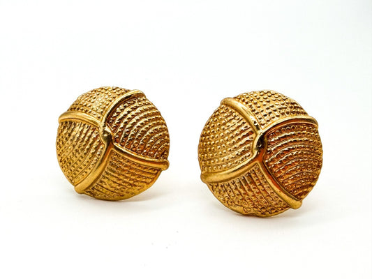 Vintage CHIC Monaco Monte Carlo Gold Tone Textured Dome Clip On Earrings