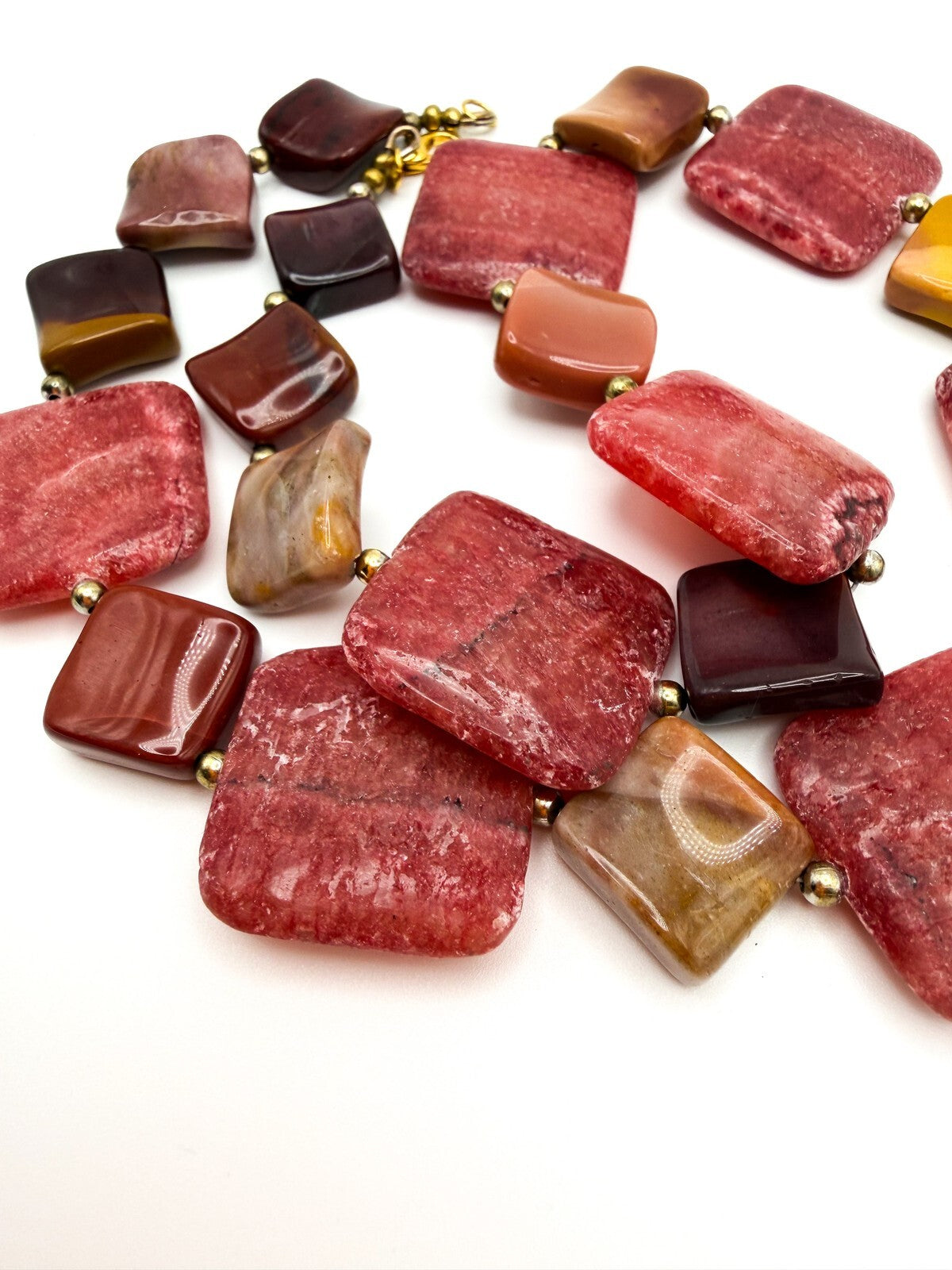 Chunky Rhodonite & Jasper Necklace - Substantial Semi-Precious Pink Gemstones