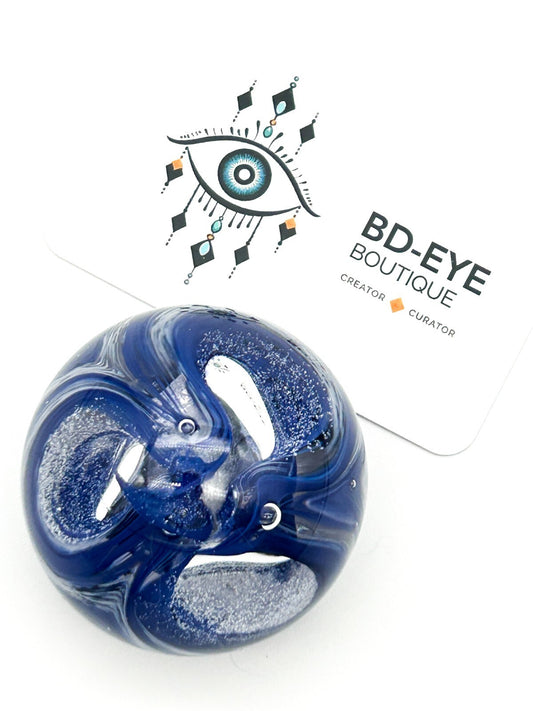 Vintage 1999 Signed SGL Blue Swirl 'Flourise' Paperweight Art Glass