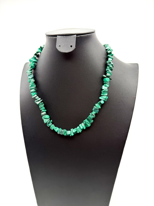 Vintage Malachite Chip Necklace - Semi-precious Gemstones - 19" - Boho, Green
