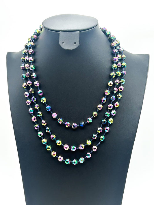 3-Layer Austrian Carnival Glass Faceted Iridescent Aurora Borealis VTG Necklace