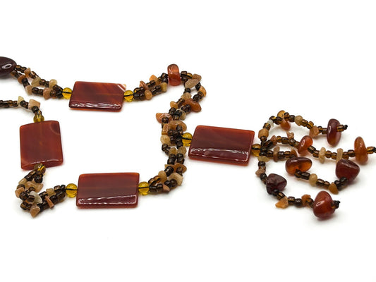 Asymmetrical Vintage Carnelian Pendant Gemstone Chip Tassel Necklace - Orange