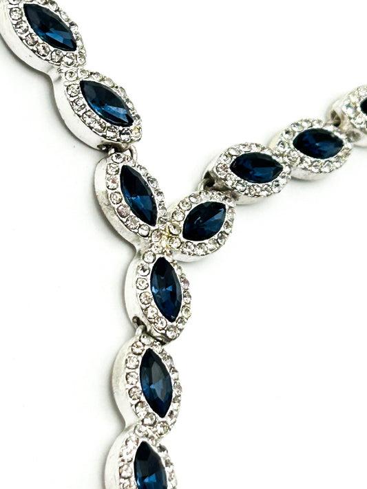 Jon Richard Blue Marquise Y Necklace Silver Tone Rhinestone Drop Evening Sparkle