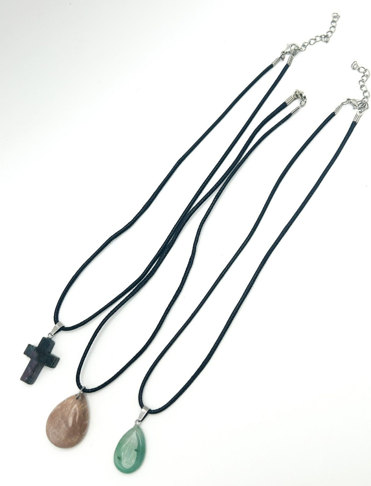 Gemstone Pendant Cord Necklace Bundle – Aventurine, Pink-Peach Stone