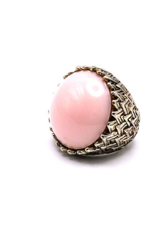1960s Pink Lucite Cabochon Silver Tone Statement Ring Vintage