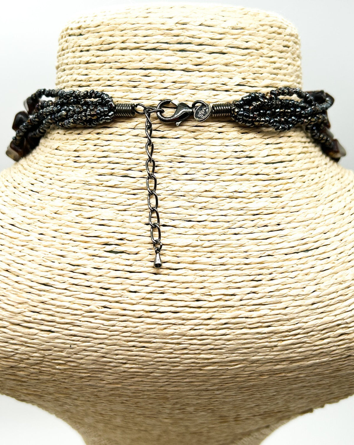 M&S Layered Shell Nugget Necklace Gunmetal Seed Bead Statement Boho Beach