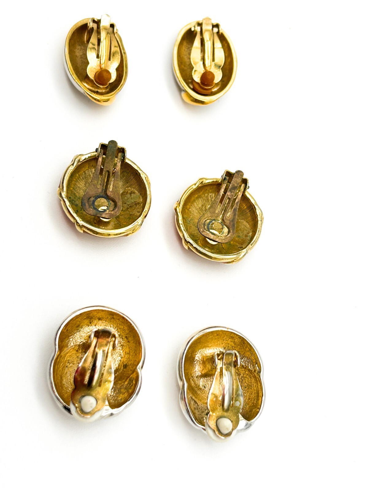 Vintage Chunky Gold and Silver Tone and Enamel Clip On Earrings Bundle 80s Retro