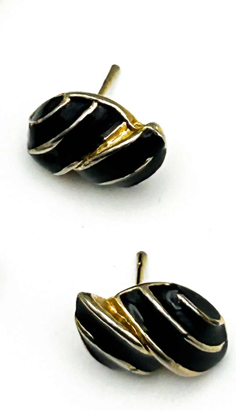 Vintage Black Enamel and Gold Tone Stud Earrings – Set of 2 Pairs
