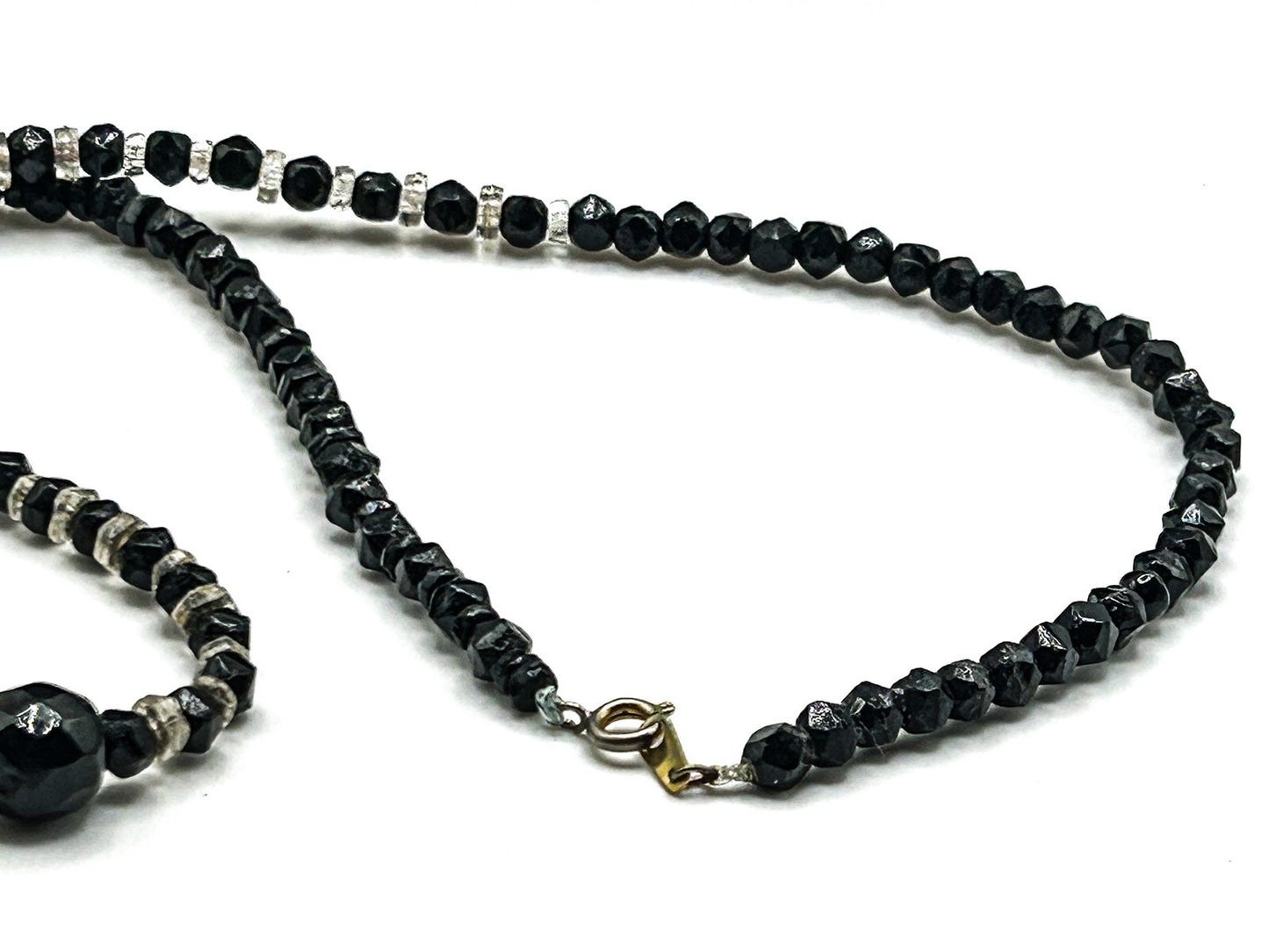 Vintage Faceted Black Mineral Composite Jet Style Necklace – 22in / 42g