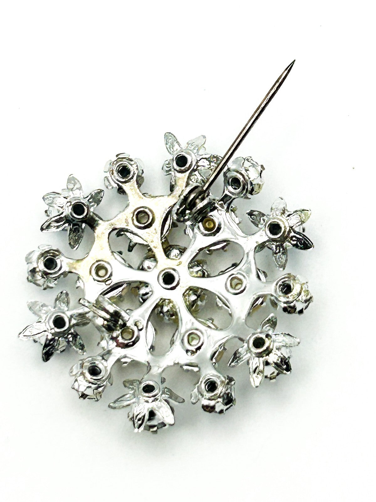 AB Rhinestone Cluster Brooch Mother of Pearl Silver Tone Pin