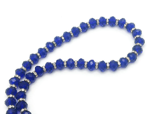 Cobolt Blue Faceted Glass Necklace with Rhinestone Rodelles - Bright Bold