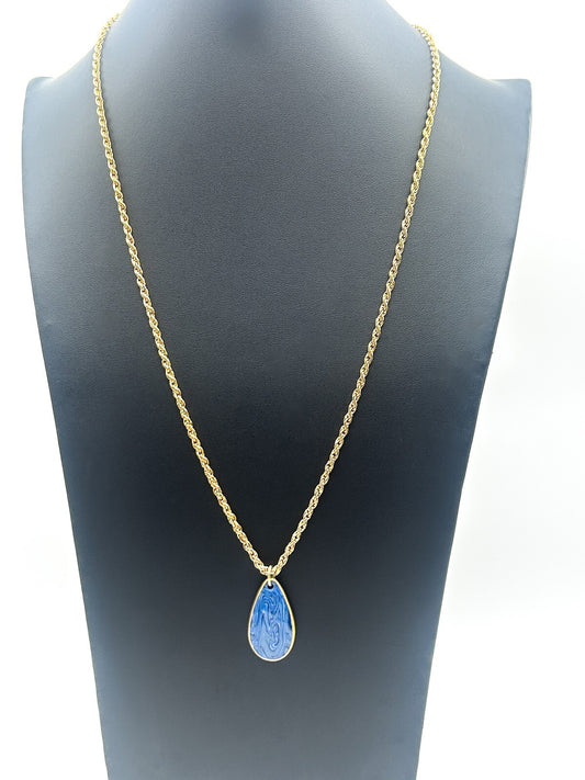 Vintage Blue Swirl Marble-Effect Pendant Necklace