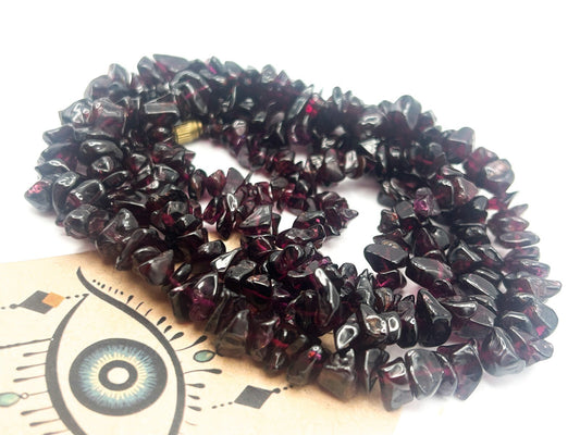 Vintage Garnet Chip Necklace & Matching Bracelet Set - Gemstone Deep Red Boho