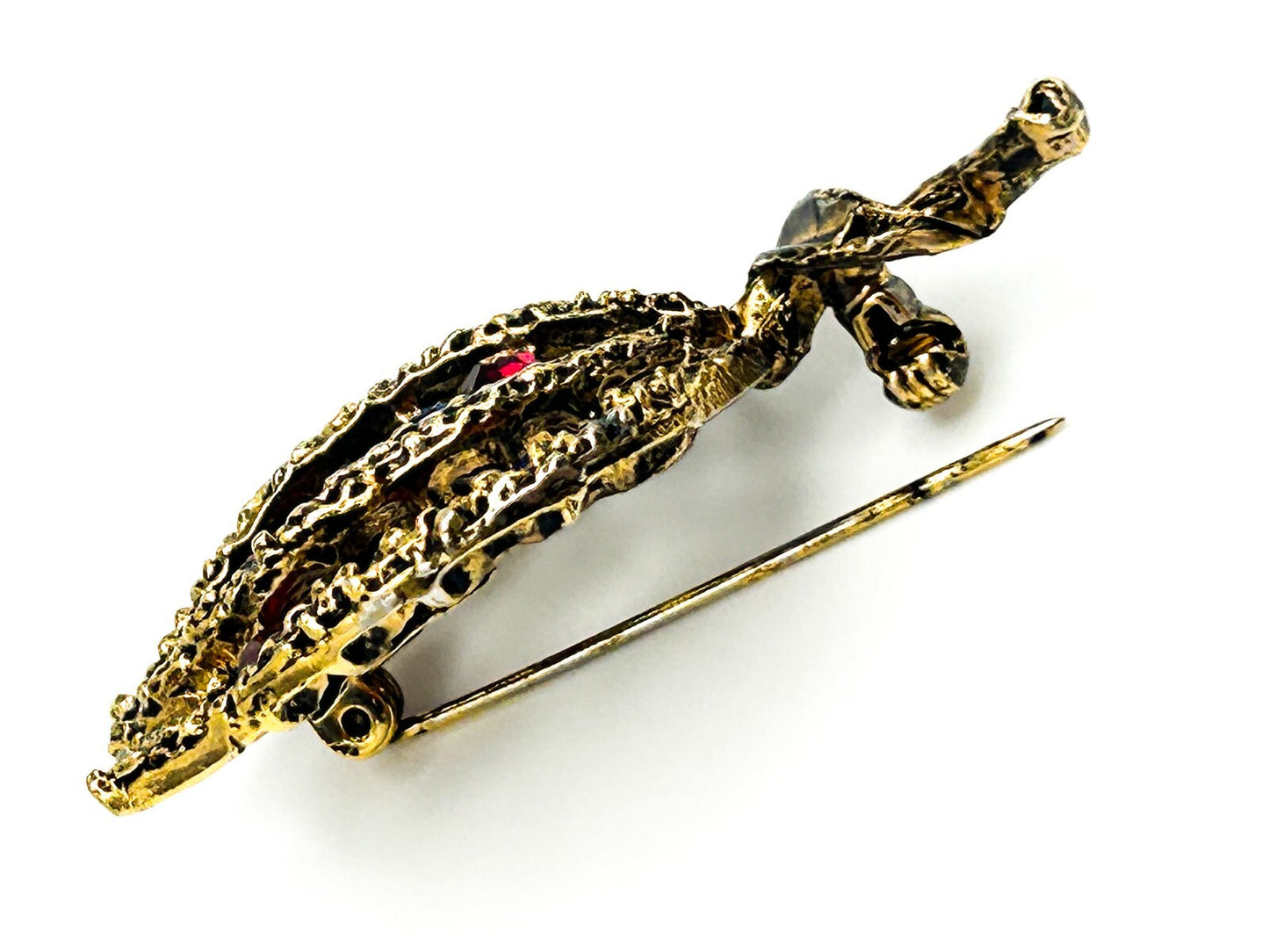 Gold Tone Openwork Tulip Brooch with Multicolour Rhinestones
