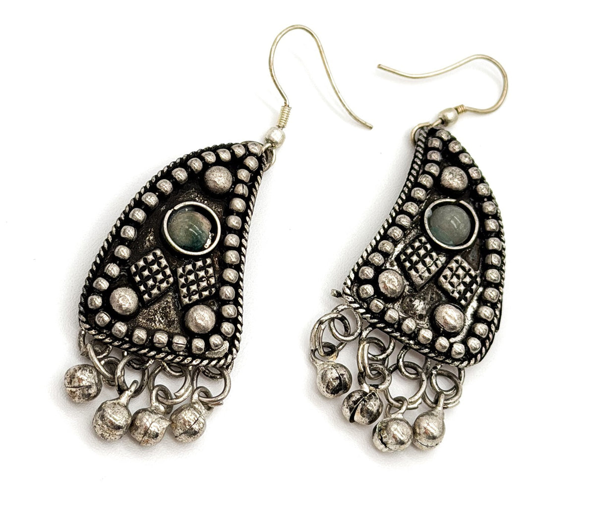 Vintage Statement Bib Necklace Set Silver Tone Ethnic Turkish Style Earrings