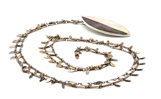 Mother of Pearl & Abalone Leaf Pendant Necklace – Long 40”