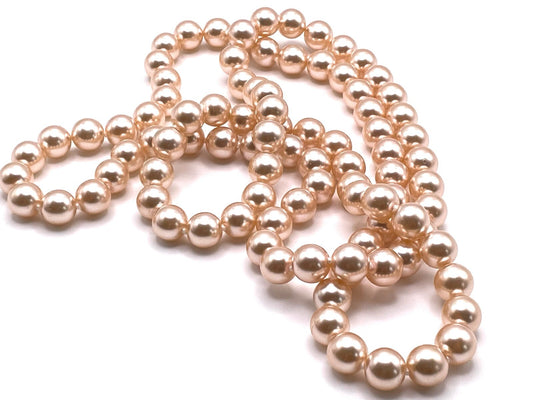 Champagne-Pink Glass Faux Pearl Strand Necklace - Beaded Pale