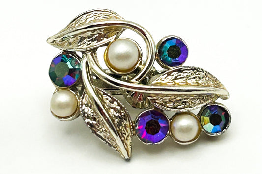 Vintage Jewelcraft AB and faux pearl leaf design earrings