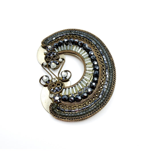Signed Ayala Bar Brooch Baguette Rhinestone Curved Sconce Filigree Brooch