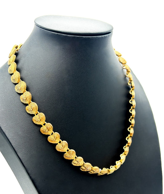 Vintage Yves Rocher Love Heart Necklace Gold Tone Articulated Link Statement 18”