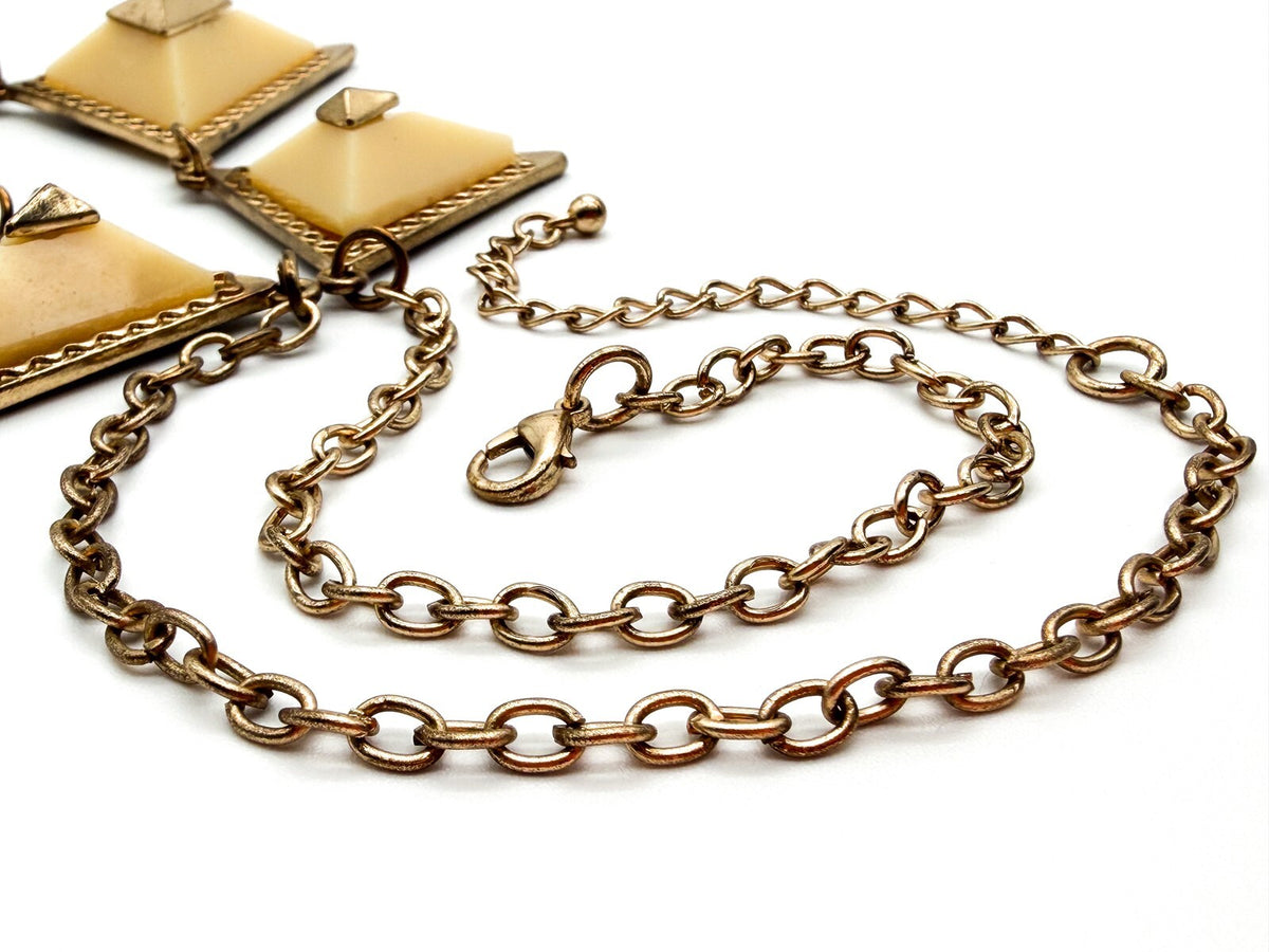 Geometric Pyramid Necklace Gold Cream Statement Modern Art Deco Style