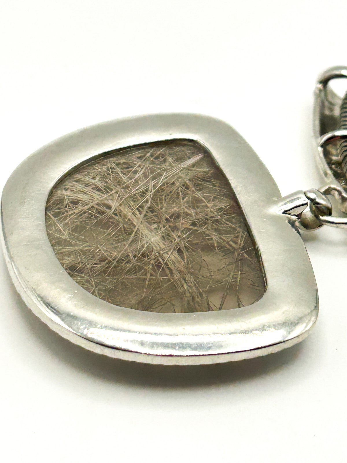 Silver Tone Statement Necklace with Faux Rutilated Quartz Pendant – 18.5”