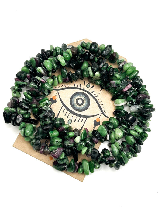 Ruby in Zoisite Gemstone Chip Necklace – Long Natural Stone Strand