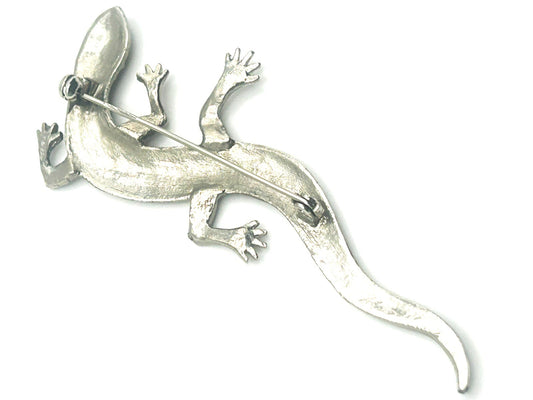 Vintage Silver-Tone Pavé Lizard Brooch - Animal Pin