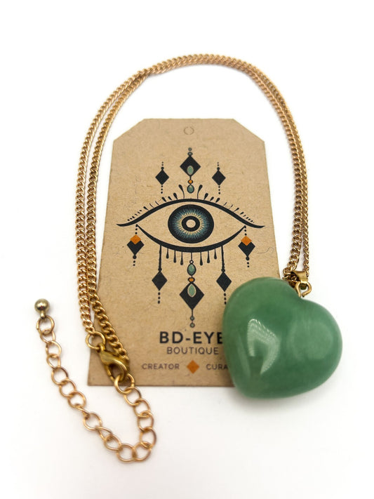 Jade Heart Pendant Gold Tone Necklace Semi Precious Gemstone 20"