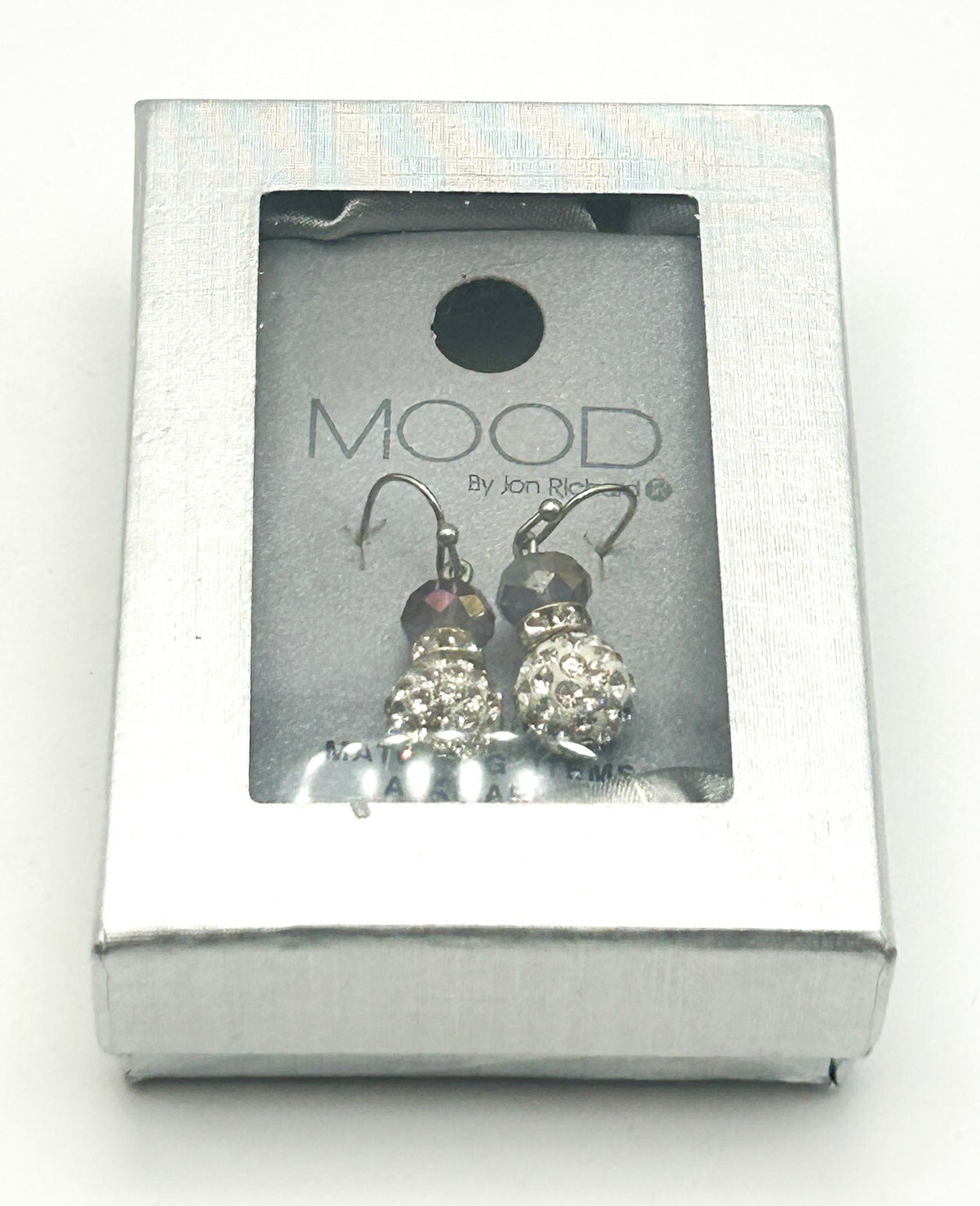 Jon Richard MOOD Crystal Drop Earrings Silver Tone AB Faceted Beads New Boxed