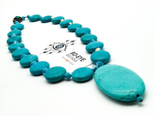 Turquoise Blue Magnesite Pendant Necklace AB Crystal Sterling Silver Box Clasp