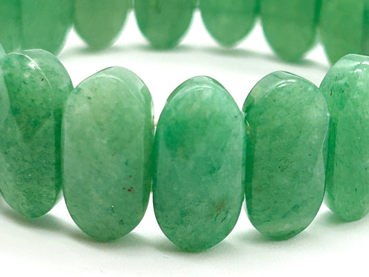 Green Aventurine Gemstone Stretch Bracelet Faceted Oval Beads Natural Stone