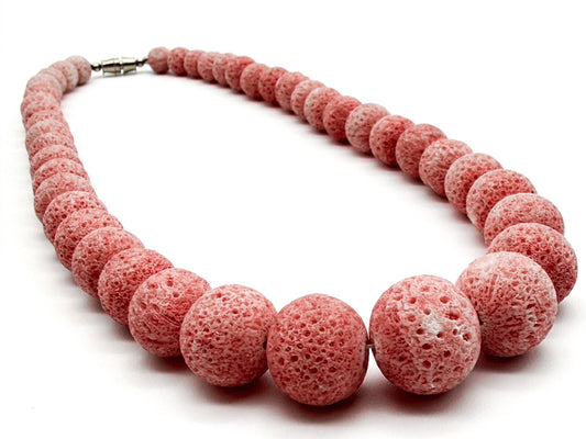 Vintage Pink Sponge Coral Graduated Bead Necklace Natural Coral 16.5”