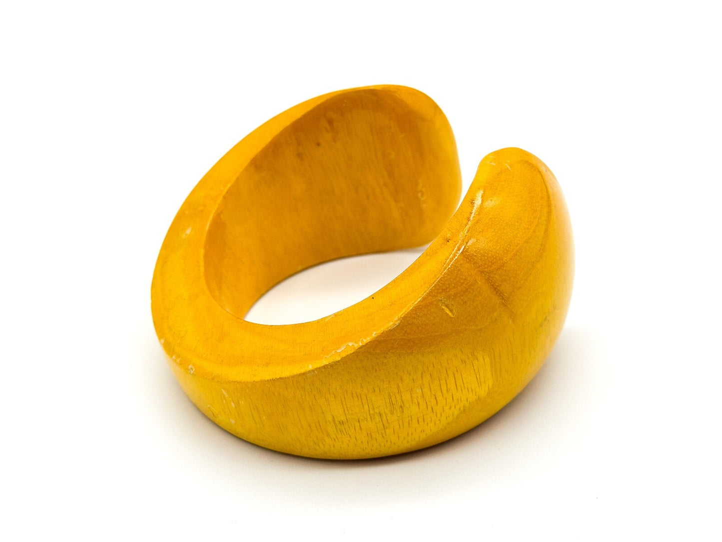 Vintage Mustard Yellow Wooden Cuff Bangle Wide Gloss Wood Statement Bracelet
