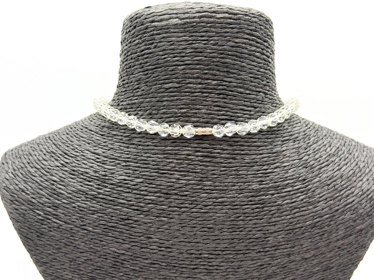 Vintage Clear Faceted Glass Bead Necklace Graduated Crystal Look Screw Clasp
