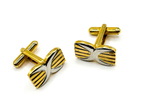 Vintage Two Tone Gold Silver Cufflinks Ridged Geometric Abstract Bullet Back
