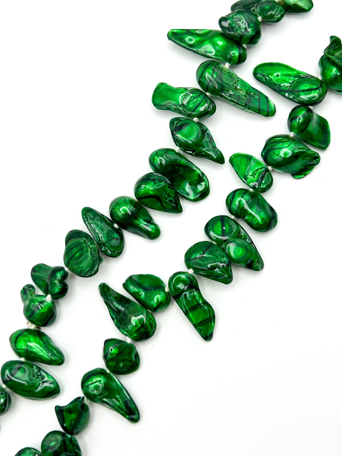 Dyed Green Baroque Pearl Necklace Resin Coated Organic Pearl Statement Necklace