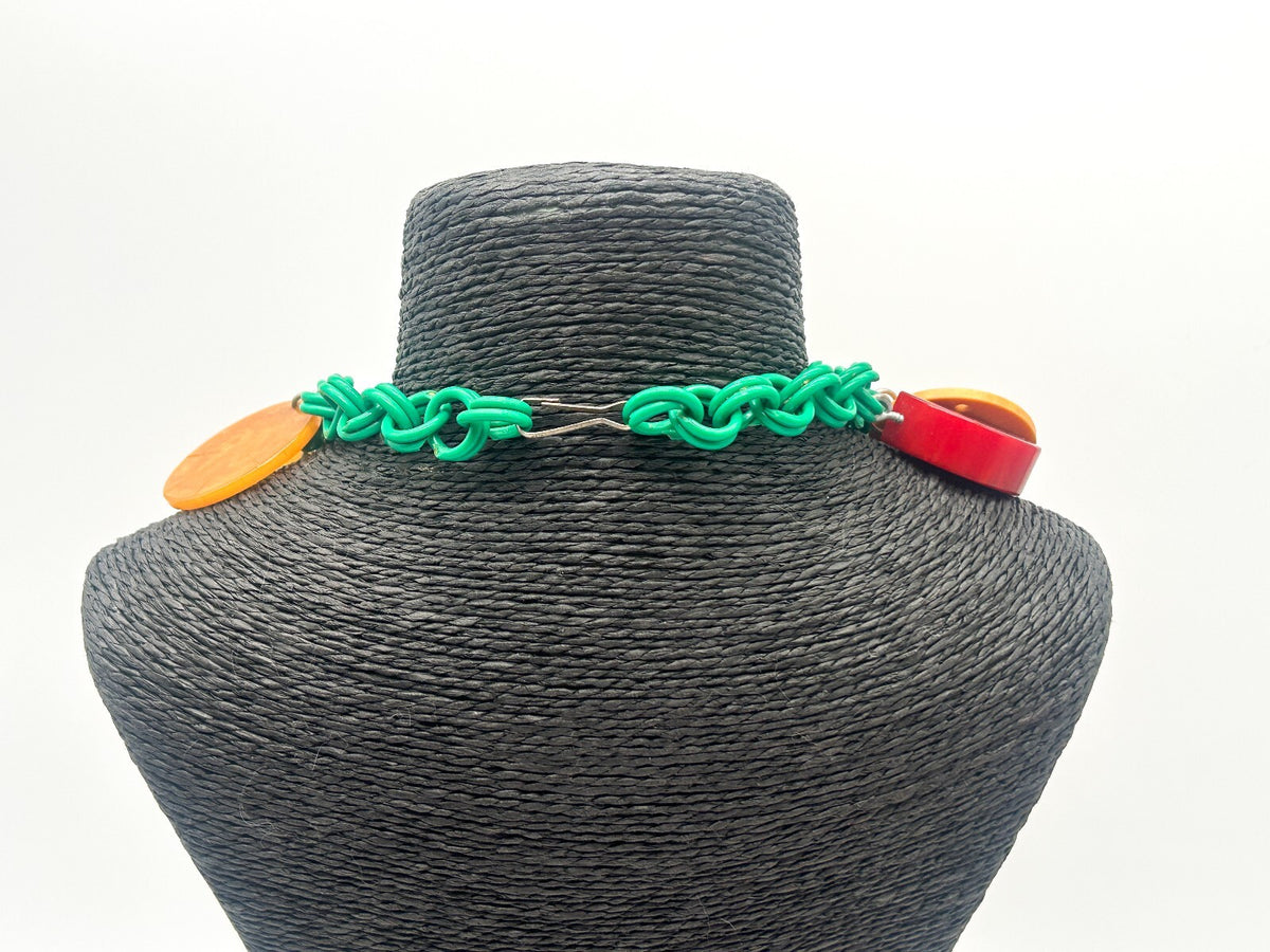 Vintage Bakelite Charm Necklace Attrib. Jan Carlin Celluloid Chain Statement