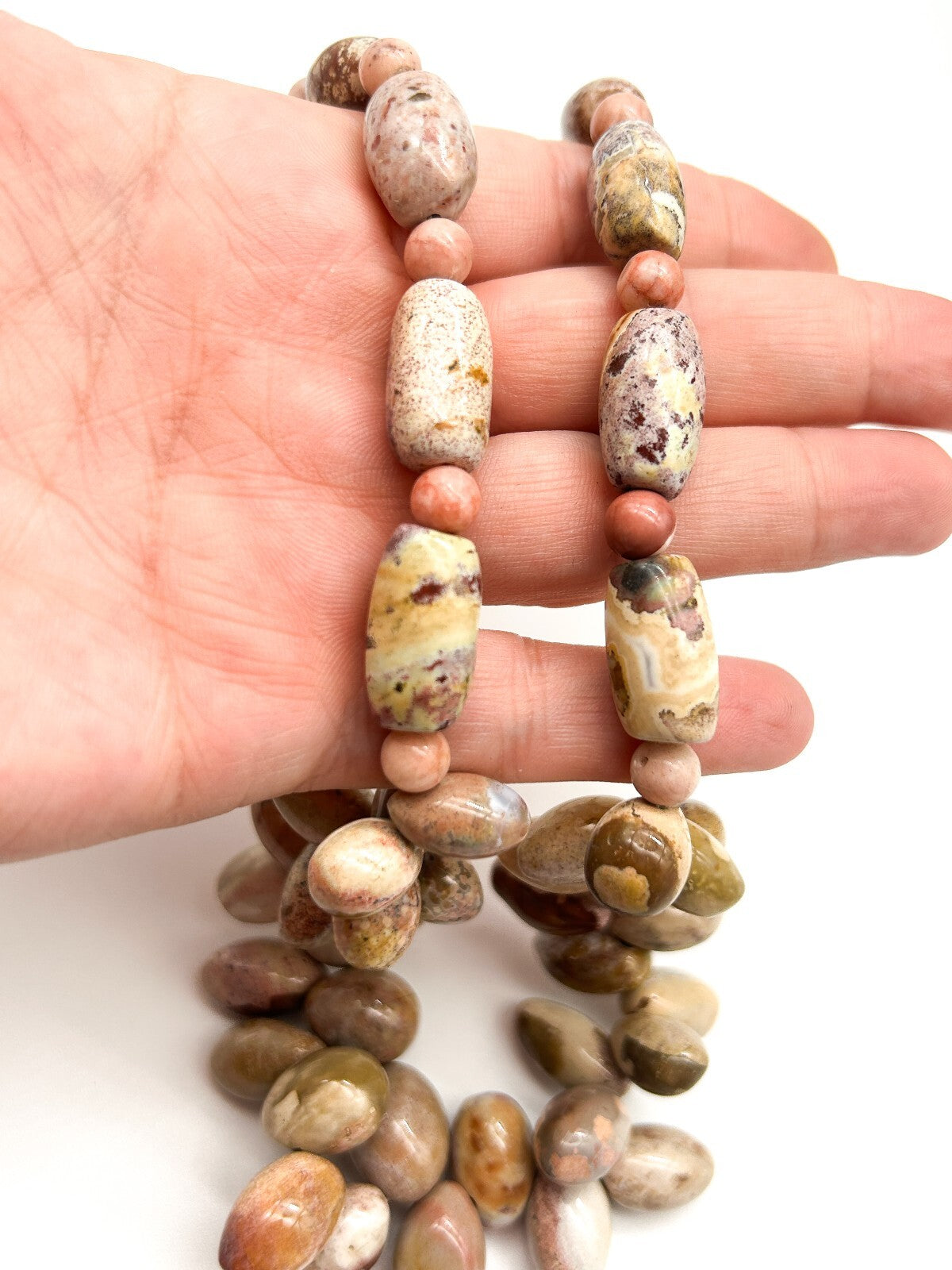 Vintage Pink Jasper Gemstone Necklace Natural Pebble Bead Statement 21.5”