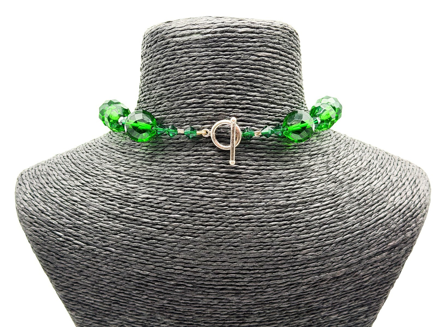 Murano Style Swirl Art Glass Pendant Necklace Green Crystal Glass Toggle Clasp