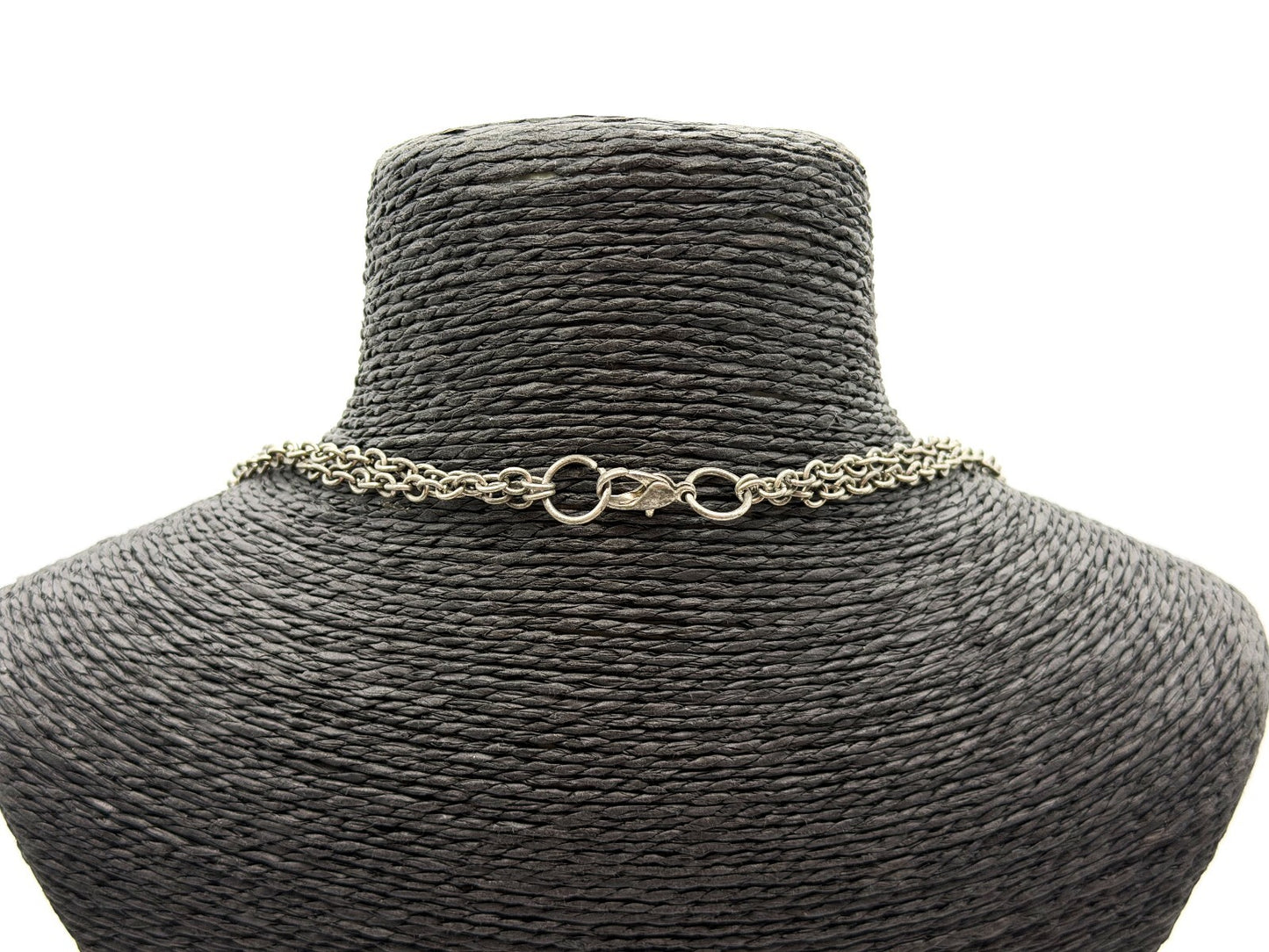 Chunky Wood & Black Resin Geometric Statement Necklace Retro Silver Chain
