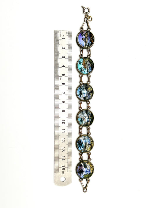 1920-30s Morpho Butterfly Wing Bubble Glass Bracelet Deco Retro Made in Brazil