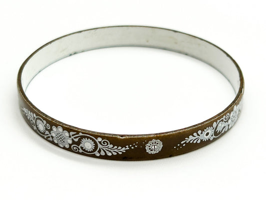 Vintage Brown Enamel Floral Bangle Attributed to Michaela Frey Austrian Style