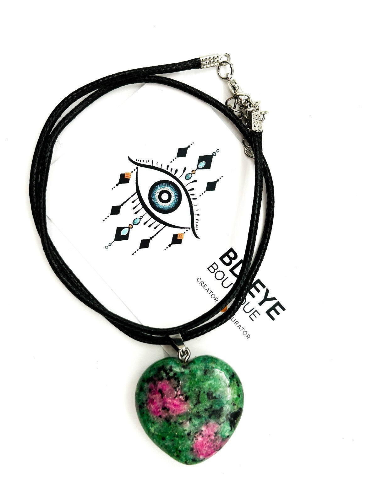 Ruby in Zoisite Heart Pendant Necklace Natural Gemstone Black Cord Necklace
