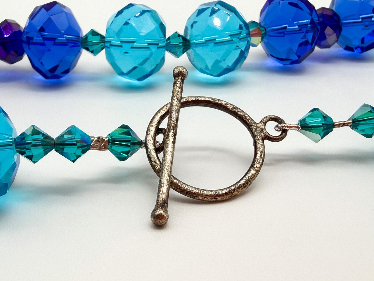 Chunky Cobalt Blue Turquoise Faceted Glass Statement Necklace Toggle 17.5”