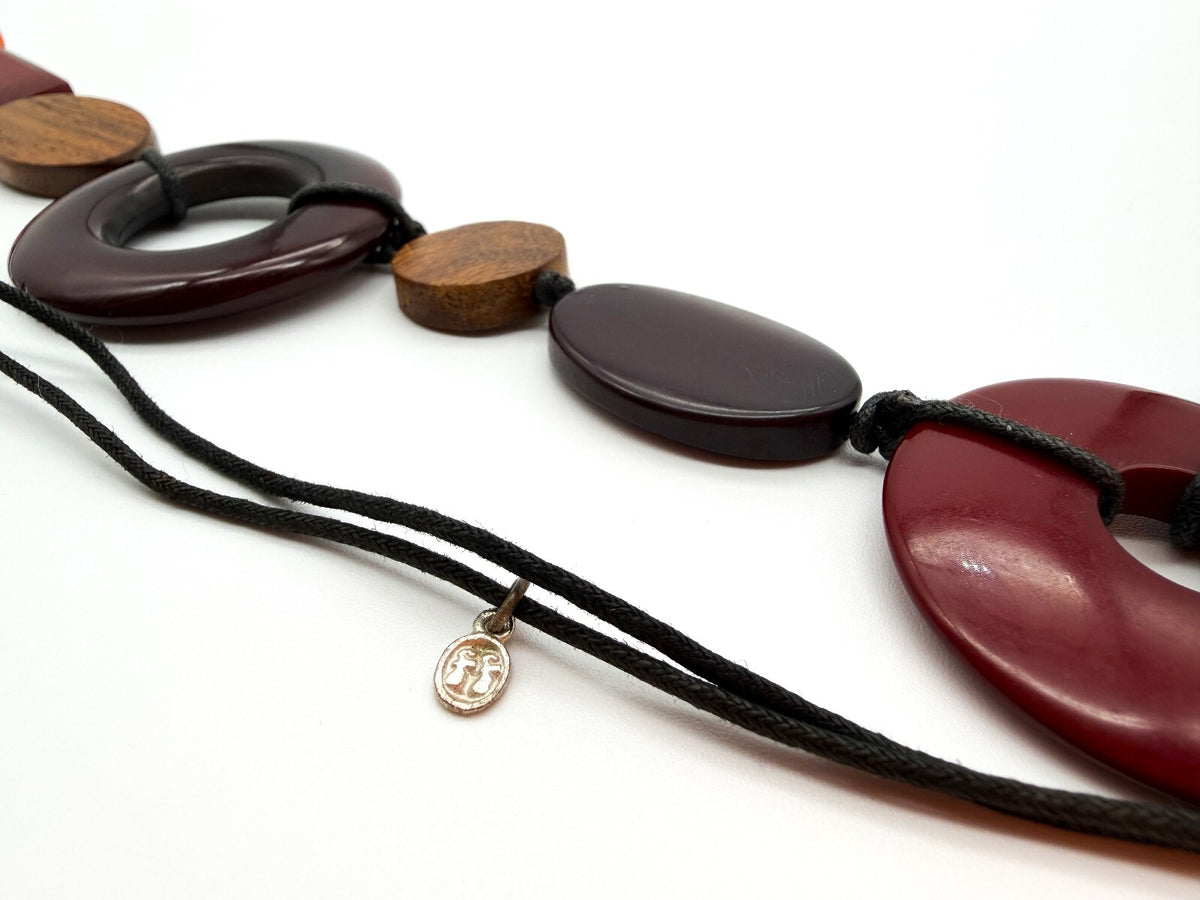 Fat Face Geometric Acrylic Statement Necklace Red Orange Brown Hand Knotted