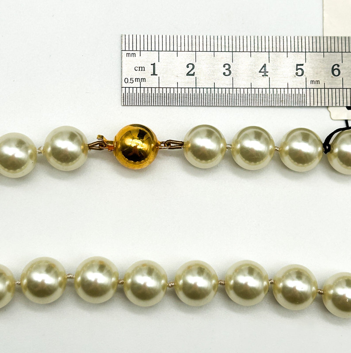 Vintage Cabouchon Faux Pearl Necklace Glass Pearls Hand Knotted Gold Tone Clasp